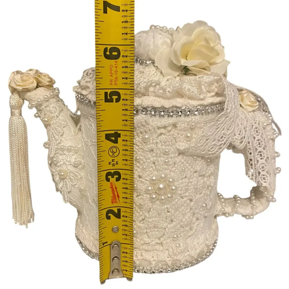 Elegant White Lace Floral Ceramic Teapot Decorative Vintage Handmade Table Decor
